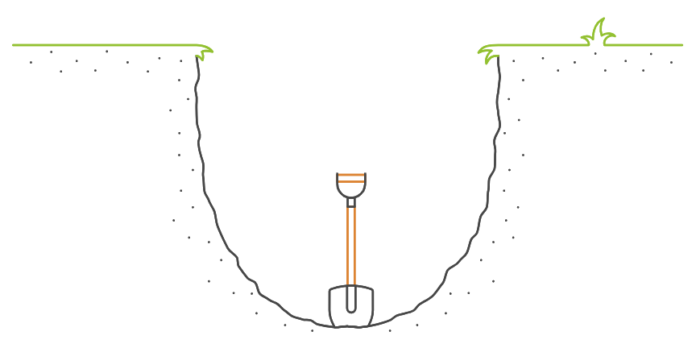 Illustration of a shovel standing in a deep hole, symbolizing the complexity of financial planning for returning NRIs.